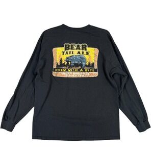 Bear Tail Ale Shirt Mens M Black Long Sleeve Smoky Mountain Brewing Beer Graphic